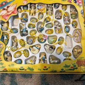 48 pieces wooden Easter egg & bunny Ornaments with yellow string